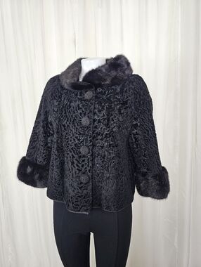 Rare 1960s Noir Luxe Black Persian Lamb & Mink Fur Jacket Medium